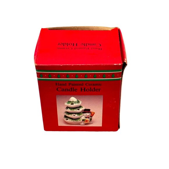 Vintage Ceramic Christmas Tree Tea Light Holder With Snowman Design - Picture 10 of 15